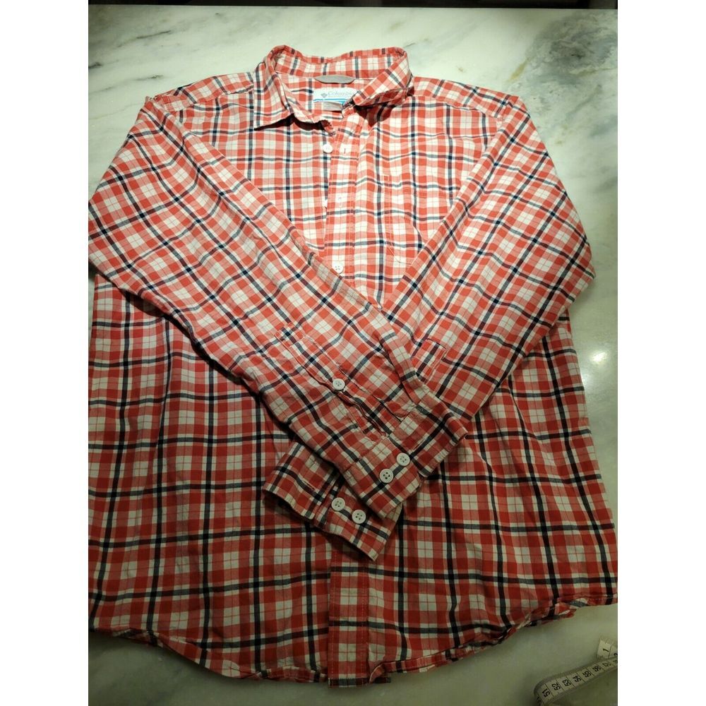 Columbia Button Up Long Sleeve Plaid Shirt Men's‎ Med Red